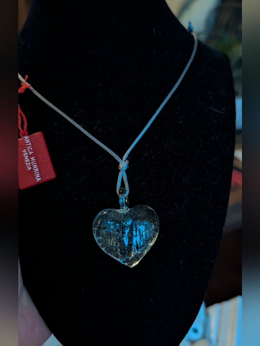 Antica Murrina Venezia  Murano Transparent Blue Glass Heart Pendant Necklace